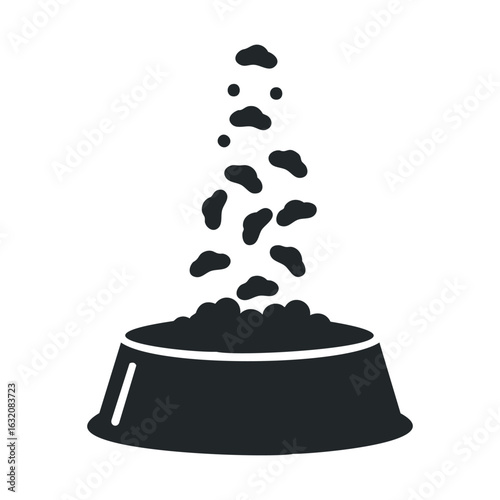 Pet food bowl filled with kibble silhouette on white background