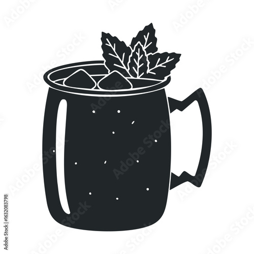 Monochrome illustration of mint mojito in mule mug