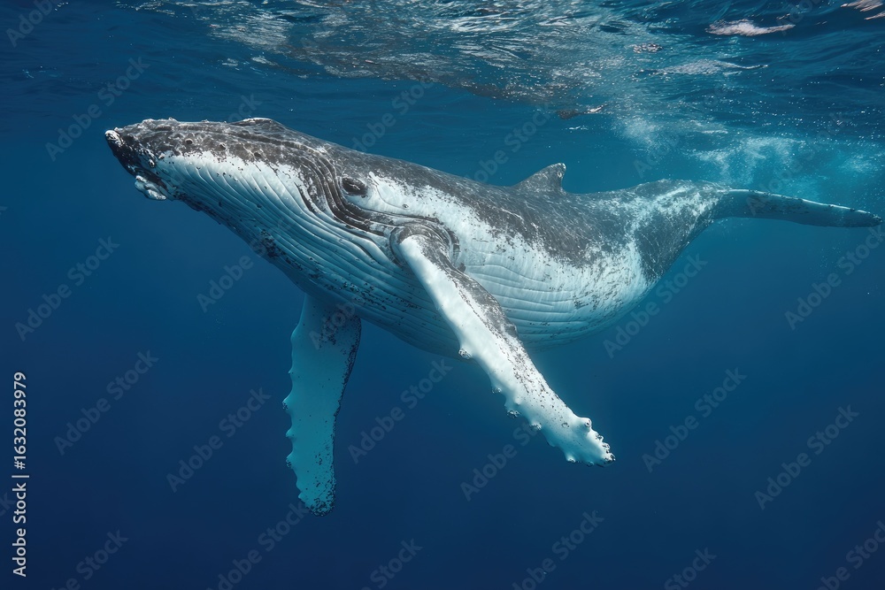 Fototapeta premium Humpback whale swims underwater (1)