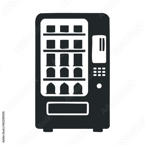 Monochrome vending machine icon with products on shelves