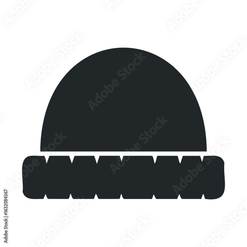 Black beanie hat with brim on white background