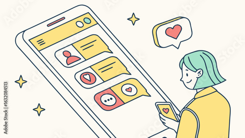 Online dating app concept with woman using smartphone for social media and love messages and chat app