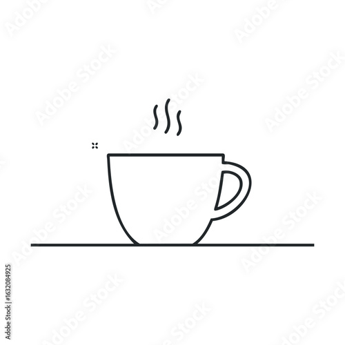 Minimalist line art of a steaming coffee cup design on white background
