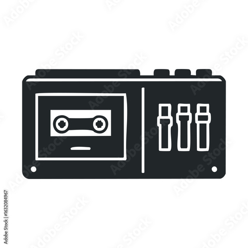 Retro cassette player with control knobs and cassette tape slot