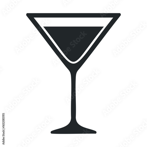 Minimalist black martini glass icon on white background