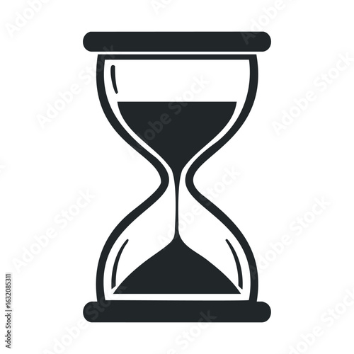 Monochrome hourglass icon illustrating time passing in minimalist design