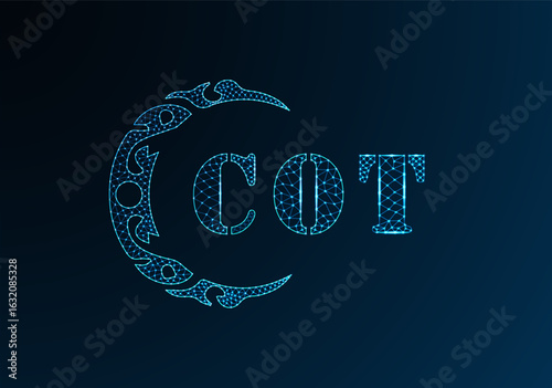 Low poly letter logo COT design. COT letter logo low poly vector design on blue color gradient background. COT logo low poly design