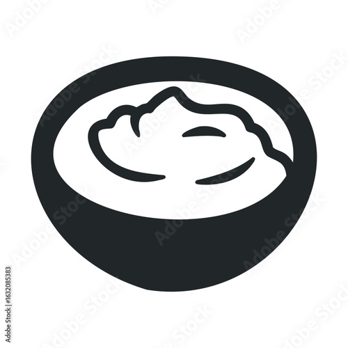 Simple black and white sour cream icon in a bowl