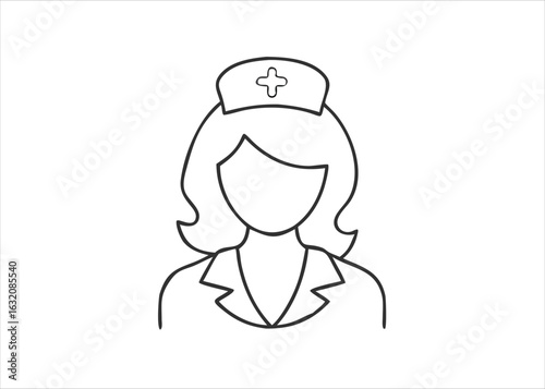 Artistic single line drawing of a medical professional in a continuous flowing style representing care and dedication isolated on white background