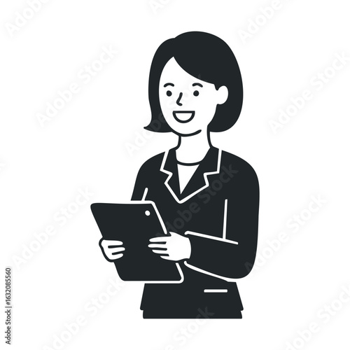 Smiling female caucasian adult holding clipboard in professional attire illustration