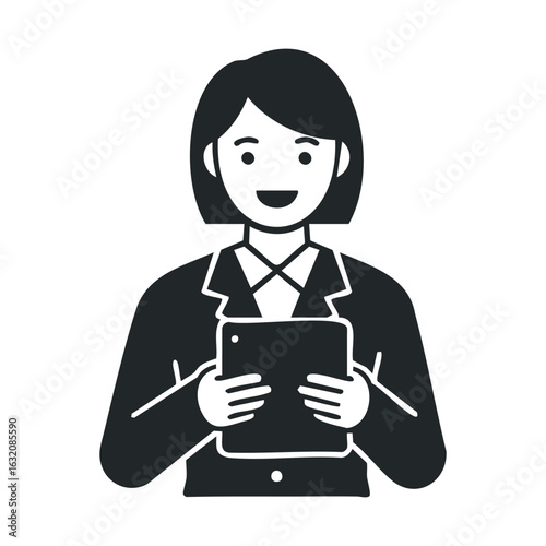 Illustration of asian female young adult using tablet in business attire