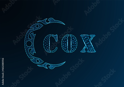 Low poly letter logo COX design. COX letter logo low poly vector design on blue color gradient background. COX logo low poly design