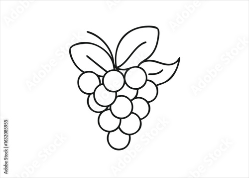 A minimalist single line art illustration depicting a cluster of ripe grapes elegantly rendered with a continuous flowing stroke isolated on white background