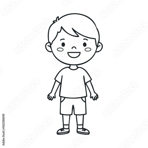 Happy cartoon outline of young caucasian boy in casual clothes