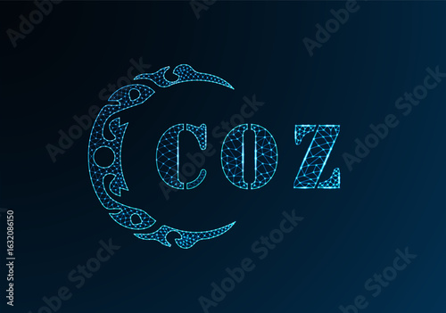 Low poly letter logo COZ design. COZ letter logo low poly vector design on blue color gradient background. COZ logo low poly design