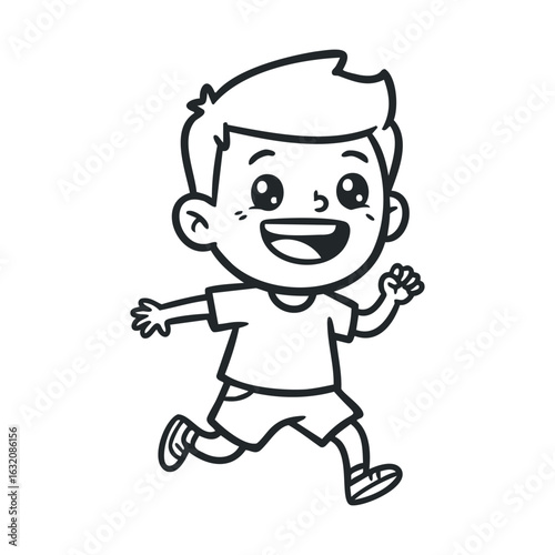 Happy cartoon boy running with joyful expression