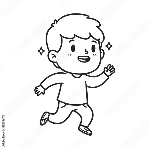 Happy cartoon caucasian child running - cute illustration