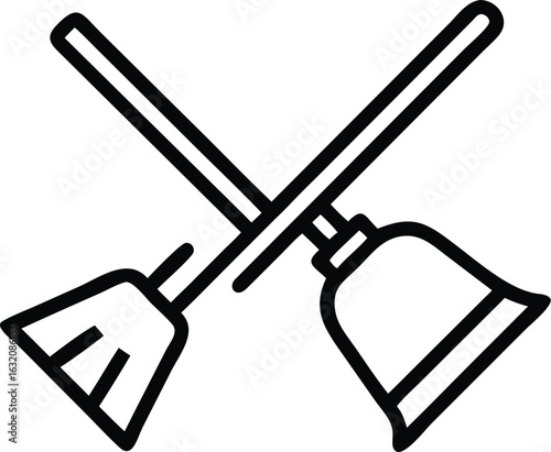 Crossed broom and dustpan icon isolated on transparent background