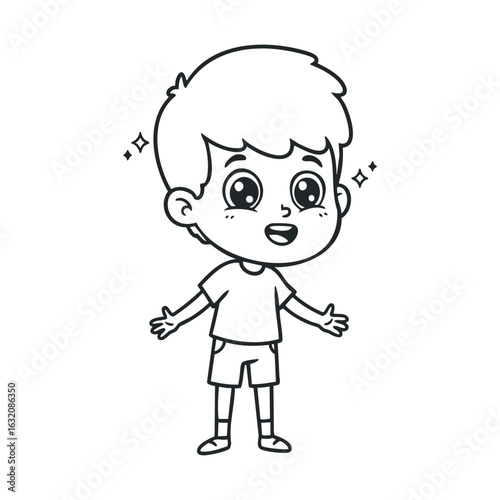 Cartoon illustration of happy caucasian male child with open arms