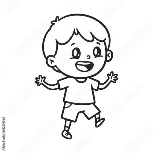 Happy young caucasian cartoon boy jumping with joy