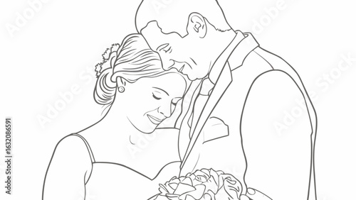  married girl with her husband holding  a bouquet of flowers 
