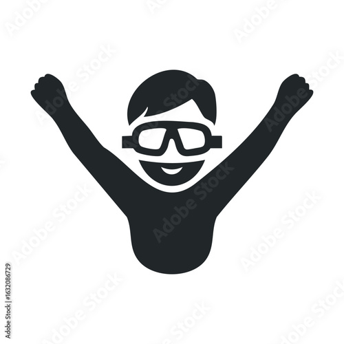 Icon of person celebrating with arms raised and goggles