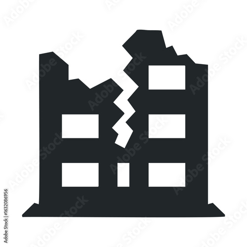 Damaged urban building icon depicting structural collapse