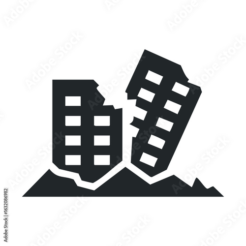 Icon of collapsed buildings after earthquake