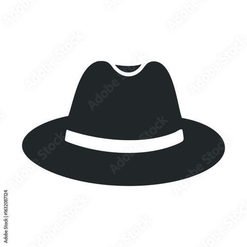 Classic black fedora hat silhouette design with white band