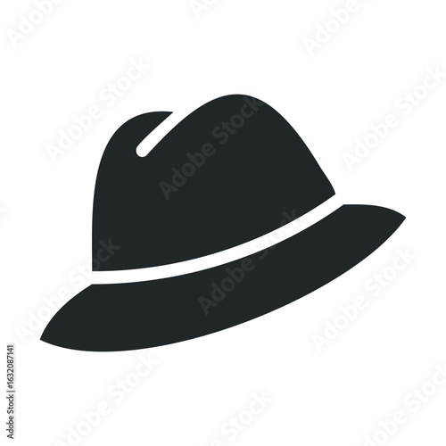 Black fedora hat silhouette on white background