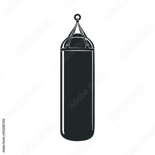 Silhouette of hanging punching bag in simple monochrome design