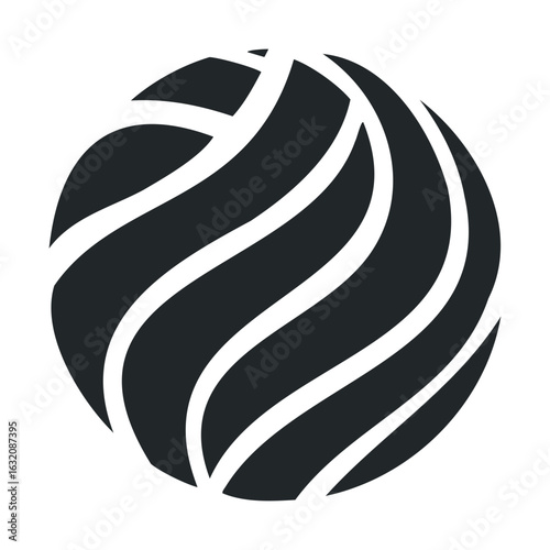 Abstract globe with black and white swirling lines in spherical design