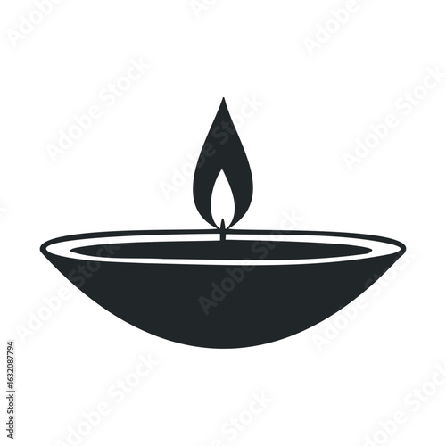Minimalist black and white oil lamp icon with flame
