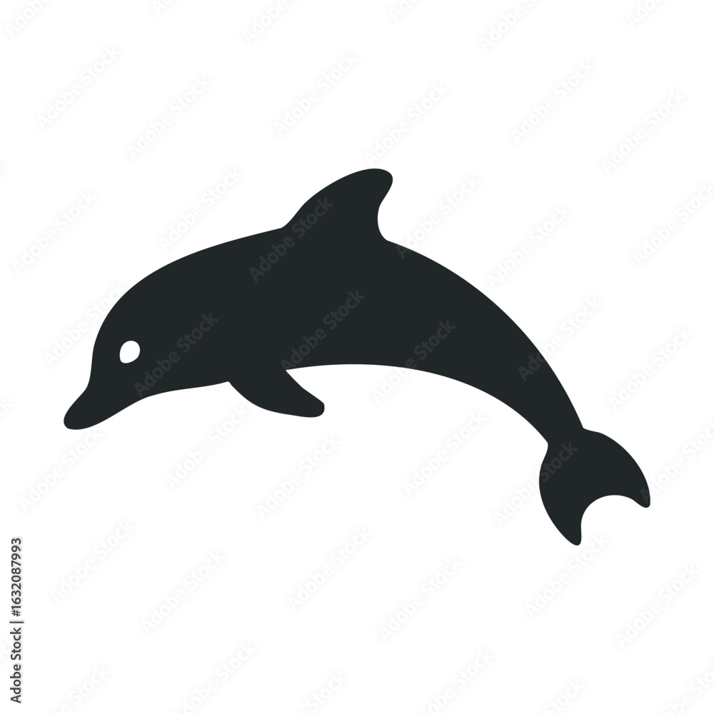 Fototapeta premium Simple black dolphin silhouette icon on white background