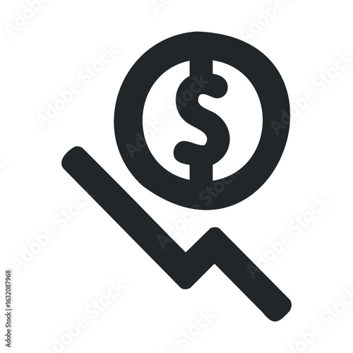 Black magnifying glass with dollar symbol icon on white background