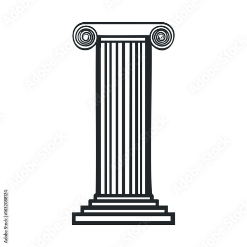 Black and white ionic column illustration with classic spiral design