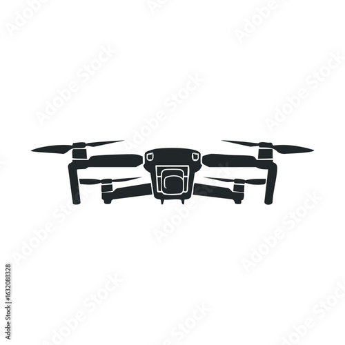 Silhouette of drone with rotors extended on white background