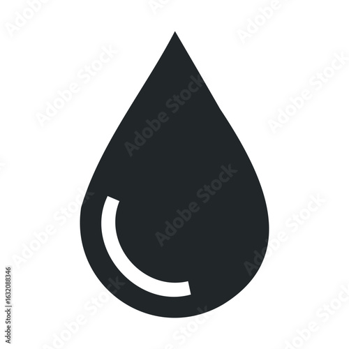 Minimal black water droplet icon on white background