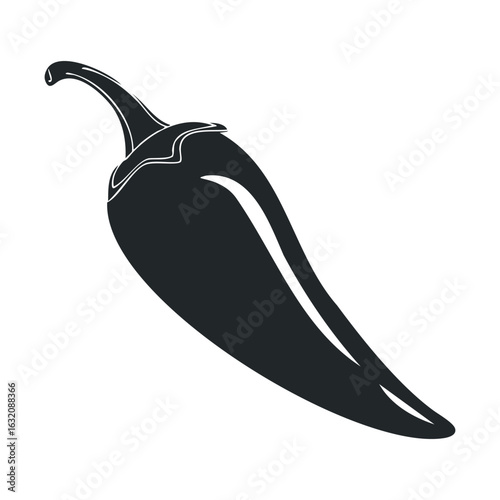 Black silhouette of single jalapeño pepper on white background