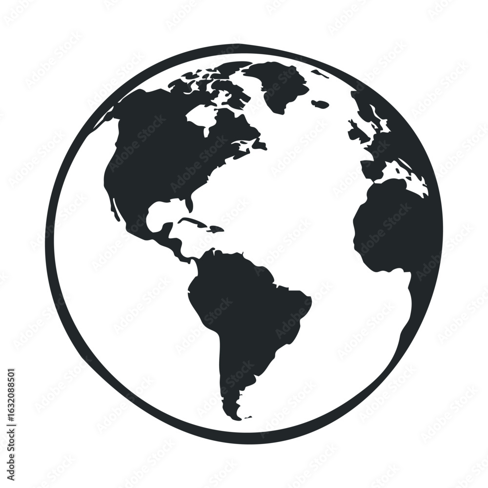 Obraz premium Black and white silhouette of earth showing the americas