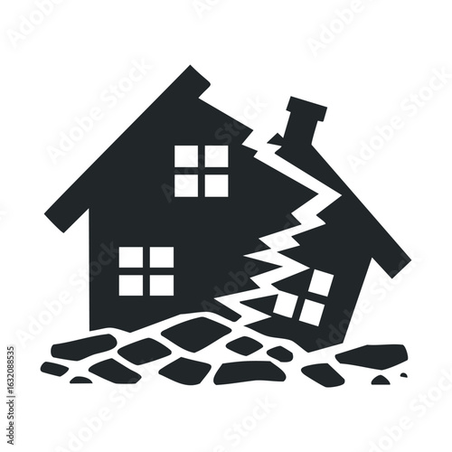 Cracked house icon representing earthquake or structural damage