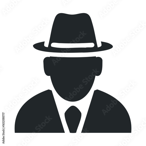 Silhouette of a person wearing a hat and suit icon