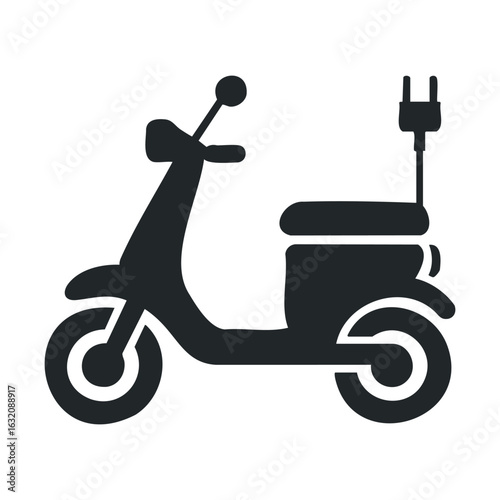 Silhouette of electric scooter with plug on white background
