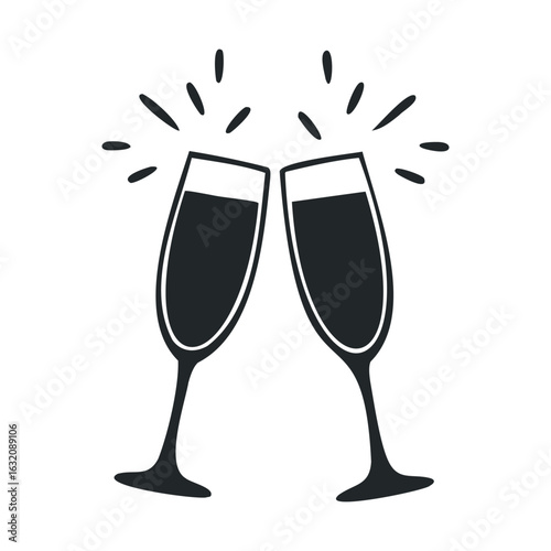 Celebratory champagne toast icon with clinking glasses and sparkles