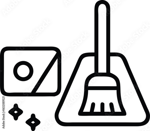 Broom and dustpan cleaning tools for home hygiene isolated on transparent background