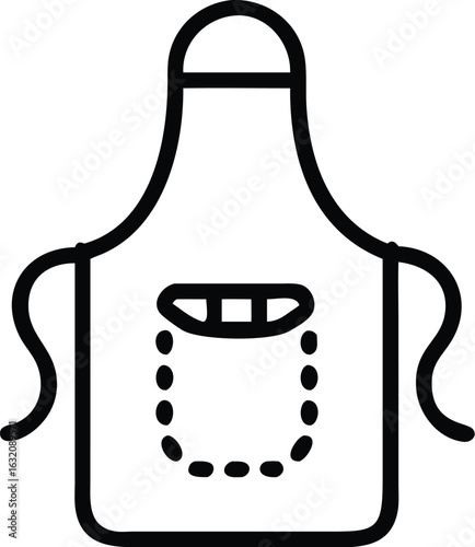 Simple line drawing of a kitchen apron with pocket isolated on transparent background