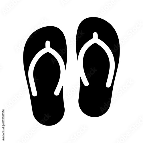 Black flip-flops viewed from above on a white background  