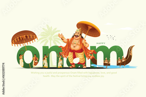 South India Kerela festival happy Onam celebration greetings background. Creative vector illustration design.