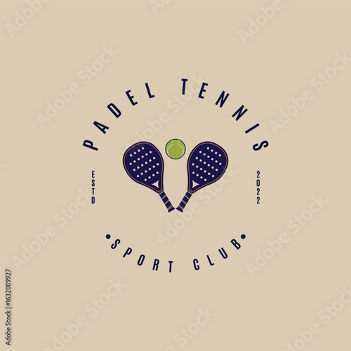 padel tennis sport logo, sport club padel vector icon tennis ball and racket padel illustration design