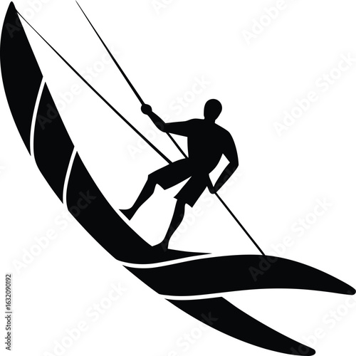 Kitesurfing silhouette of a person riding a wave isolated on transparent background